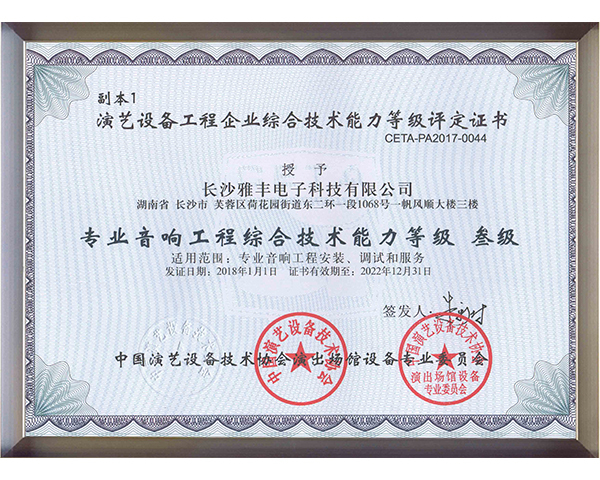 专业音响工程综合技术能力 叁级
